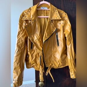 Crazy Train Studded Mustard Yellow Biker Jacket